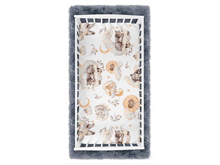 Prostěradlo do postýlky bavlněné na gumu 140x70 cm - Spící medvídek