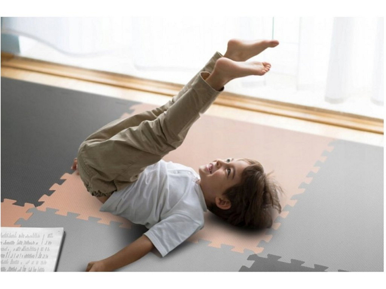 Pěnové puzzle koberec 9 ks 180x180x1 cm šedo-grafitovo-lososový