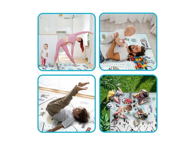 Pěnová oboustranná podložka 180x150x1,5 cm zvířátka - modrá