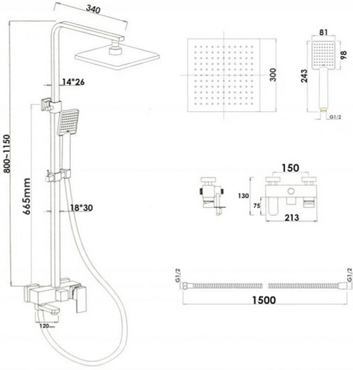 Sprchová souprava - Sprchový set PREM - černá
