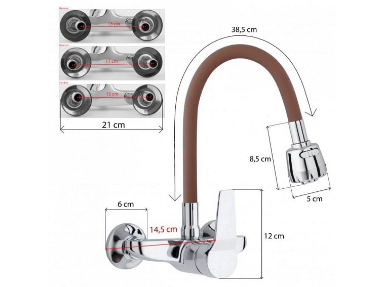 Dřezová baterie s elastickým ramenem FRAN hnědá/chromová