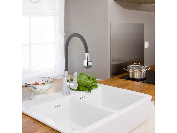 Dřezová baterie s elastickým ramenem FALL šedá/chromová