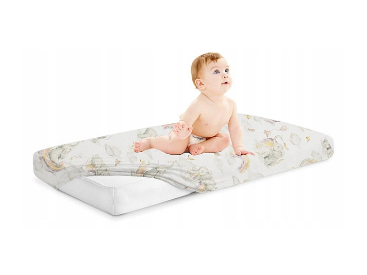 Prostěradlo do kočárku bavlněné na gumu 90x40 cm - Slůně na obláčku