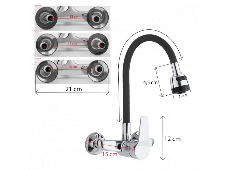 Dřezová baterie s elastickým ramenem FRAN černá/chromová