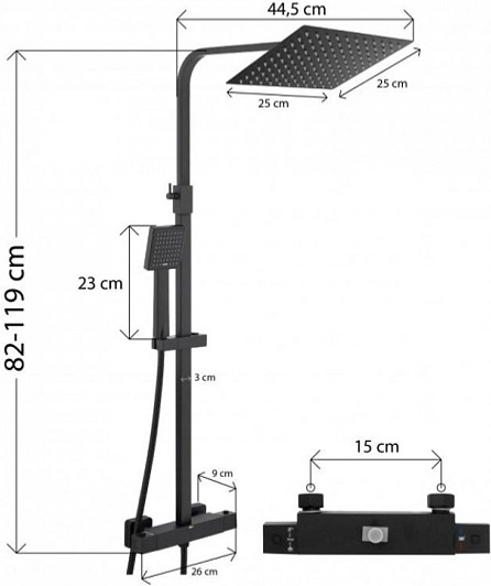 Sprchová souprava - Sprchový set SVAR s termostatickou baterií - černá