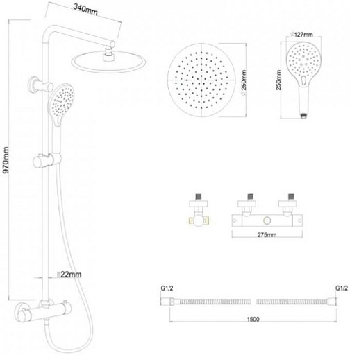 Sprchová souprava - Sprchový set SENNA s termostatickou baterií - černá