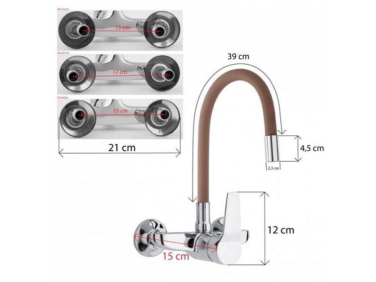 Dřezová baterie s elastickým ramenem AYRO hnědá/chromová