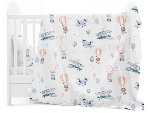 Dětské bavlněné povlečení do postýlky 135x100 cm - Let balonem