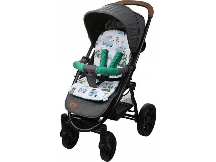 Oboustranná vložka do kočárku, autosedačky 70x35 cm - Zvířatka v kempu