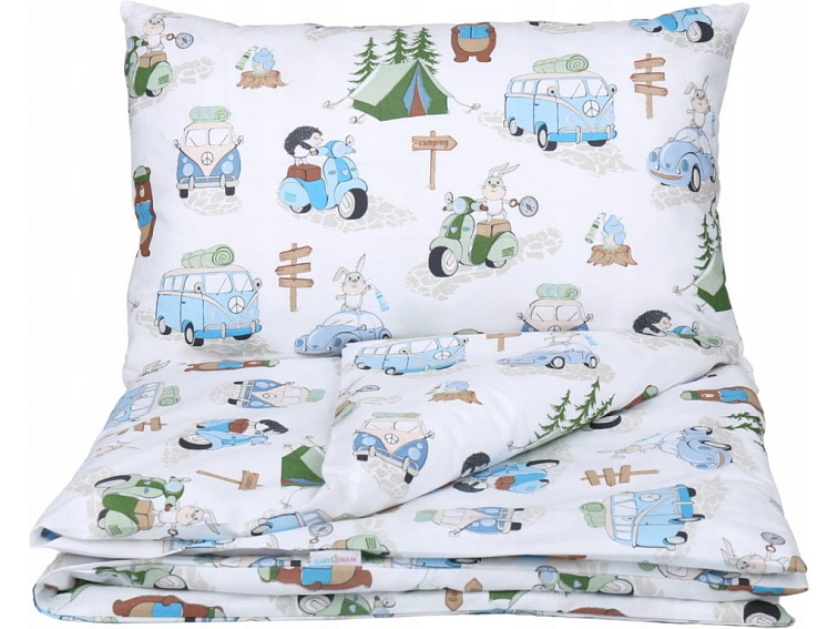 Dětské bavlněné povlečení do postýlky 135x100 cm - Zvířatka v kempu
