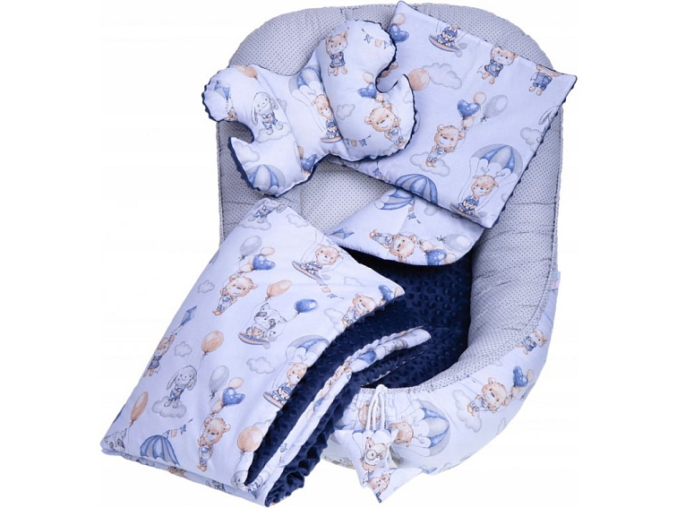 Oboustranné hnízdečko pro miminko kokon 7v1 set - Medvídek s balónkem