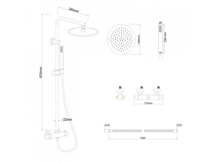 Sprchová souprava - Sprchový set BRERA s termostatickou baterií - černá