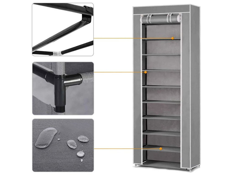 Velká textilní šatní skříň na boty 175x58x28 cm šedá