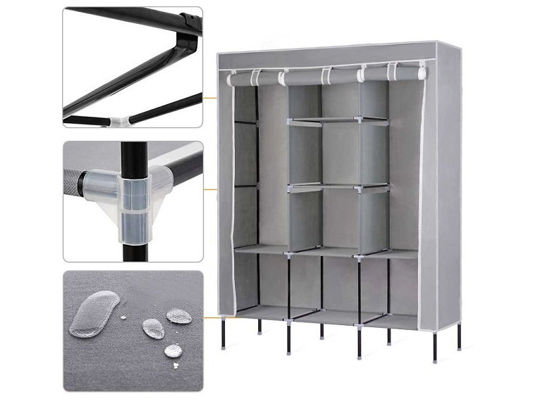 Velká textilní šatní skříň na oblečení 175x130x45 cm šedá