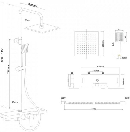 Sprchová souprava - Sprchový set VINTO - černá