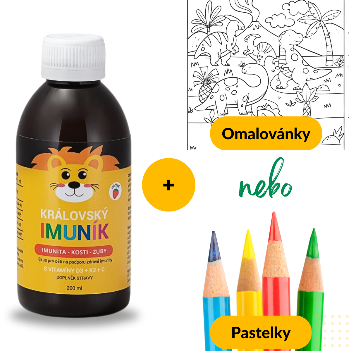 2+1 ZDARMA Královský Imuník - dětský sirup pro zdravou imunitu + (Vitamín D3 + K2 + C), 3x200ml