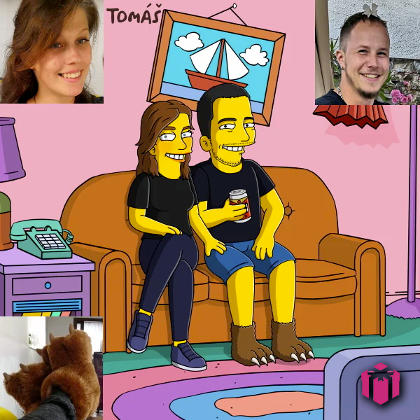 Rodinný portrét ve stylu Simpsonových - rodina, přátelé i mazlíčci