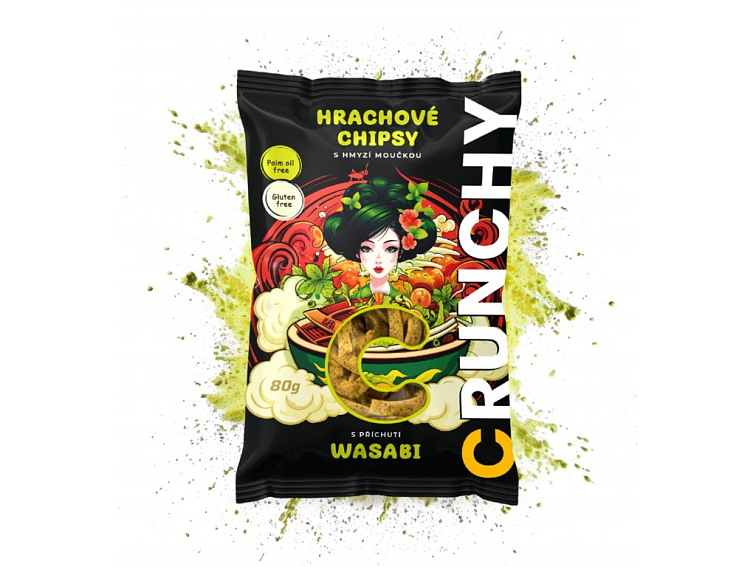 Crunchy Hrachové chipsy s hmyzí moučkou 80 g - Wasabi