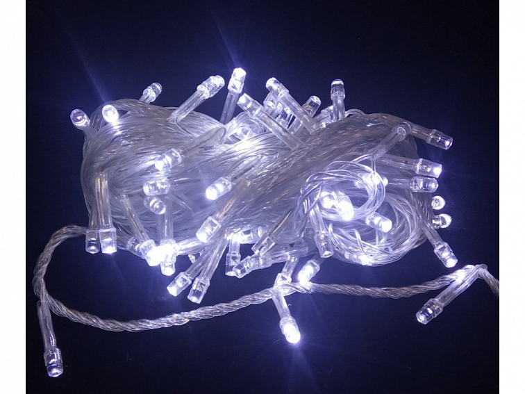 Vánoční řetěž 100 LED, 3 funkce, délka 8,4 m, studená bílá