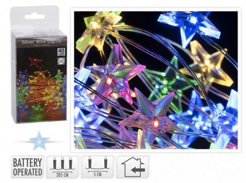 LED světelný řetěz na baterie hvězdičky, multicolor, 40 diod, 2m