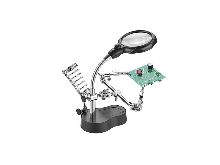 Držák s lupou - třetí ruka - s LED osvětlením