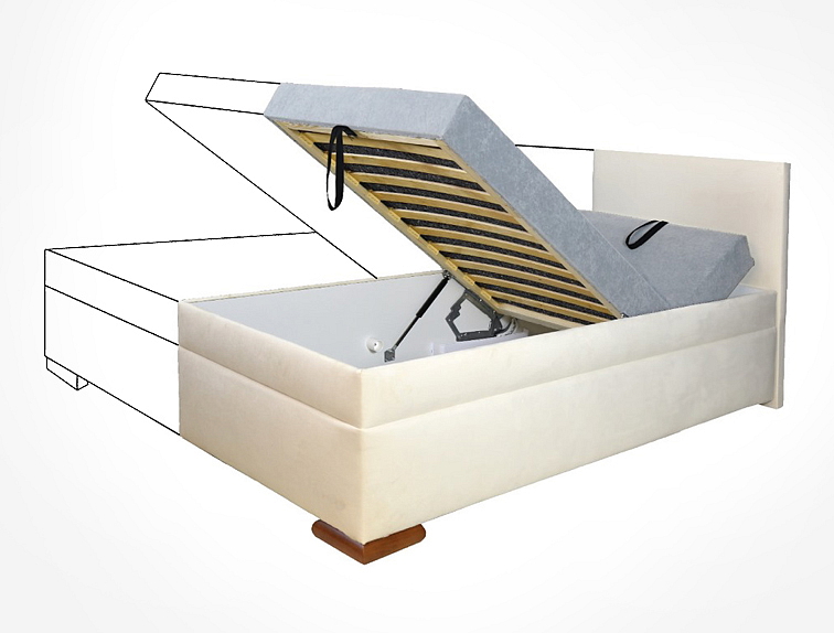 Postel boxspring VENETO s úložným prostorem a hlavovým čelem, 90×200 cm