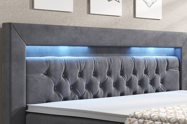 Boxspring postel MENZOGNA s úložným prostorem a LED