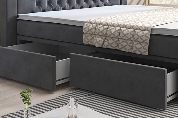Boxspring postel SERA s úložným prostorem (4 šuplíky) a LED