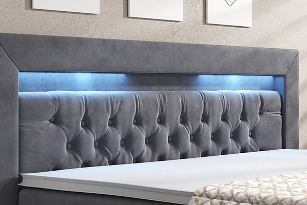 Boxspring postel SERA s úložným prostorem (4 šuplíky) a LED