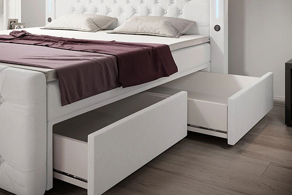 Boxspring postel DIVAT s úložným prostorem, LED a USB