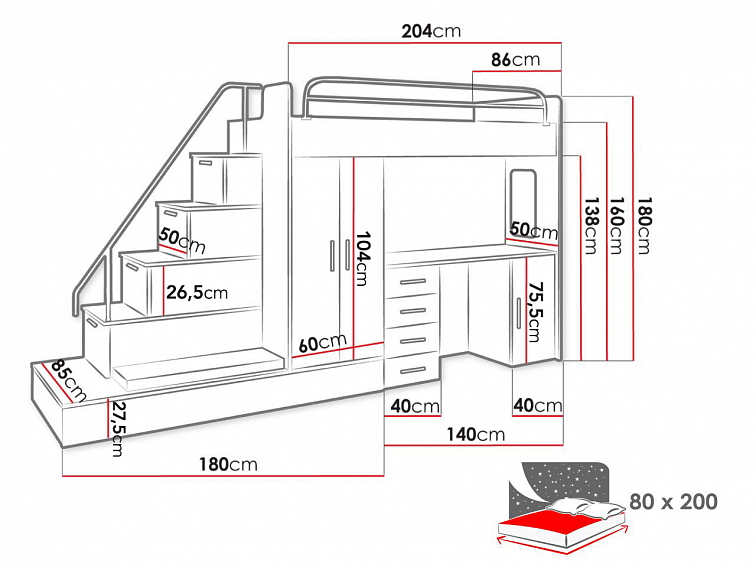 Dětská patrová postel ADVENTURE, pravá