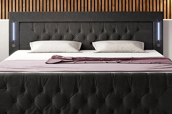 Boxspring postel DIVAT s úložným prostorem, LED a USB