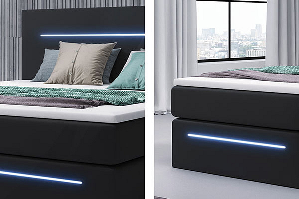 Boxspring postel SEJOUR s úložným prostorem a LED