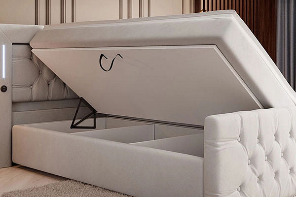 Boxspring postel ELEGANCE s úložným prostorem, LED a USB
