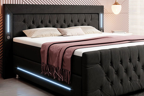 Boxspring postel PARADISE bez úložného prostoru s LED a USB