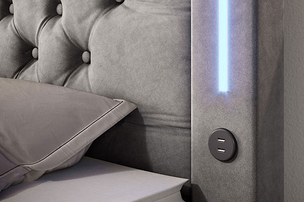 Boxspring postel DIVAT s úložným prostorem, LED a USB