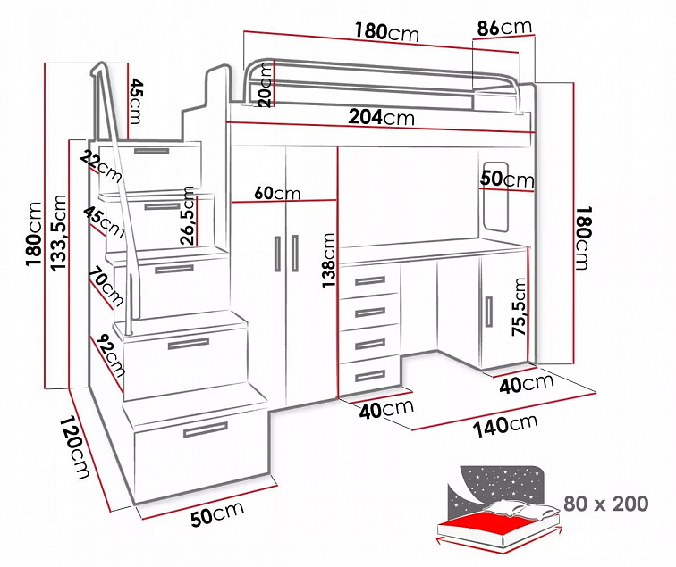 Dětská patrová postel DREAM, levá