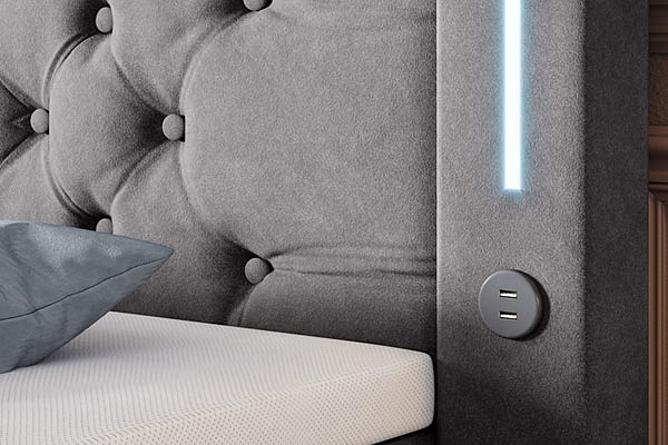 Boxspring postel QUEEN s úložným prostorem, LED a USB