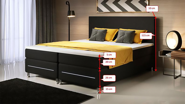 Boxspring postel SIMPLE bez úložného prostoru s LED