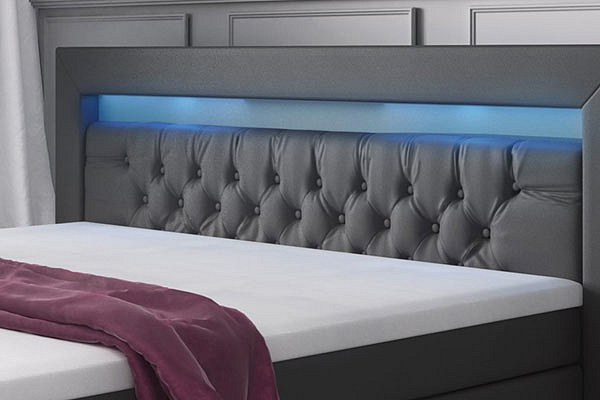 Boxspring postel SONNO s úložným prostorem, LED a USB