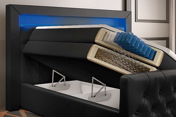 Boxspring postel SONNO s úložným prostorem, LED a USB