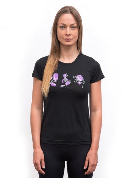 SENSOR MERINO AIR BLOOM dámské triko kr.rukáv černá