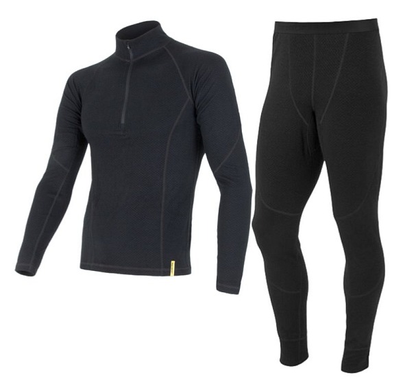 EGLOO DF MERINO ZipperNeck BaseSet pánské triko dl.rukáv ZIP+spodky, černá