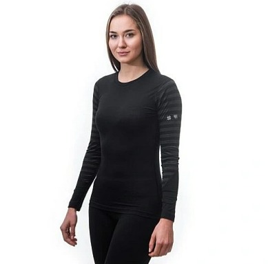 SENSOR MERINO ACTIVE dámské triko dl.rukáv černá/šedá pruhy