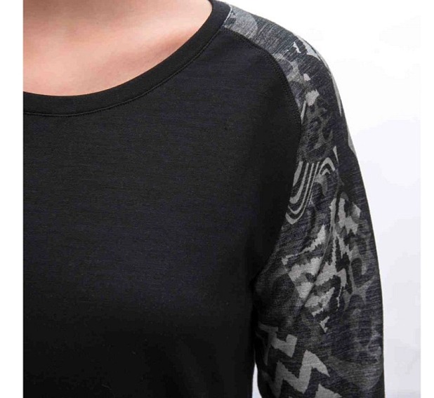 SENSOR MERINO BLEND IMPRESS dámské triko dl.rukáv černá/zebra