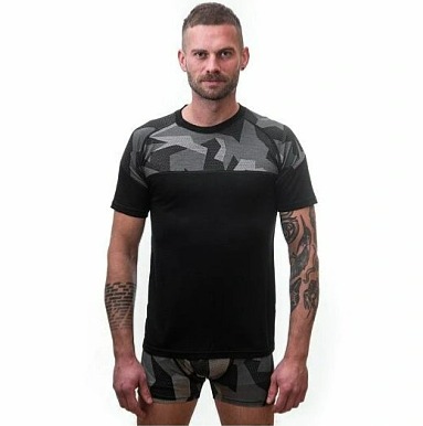 SENSOR MERINO IMPRESS pánské triko kr.rukáv černá/camo