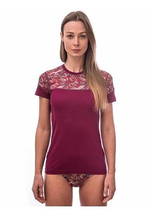 SENSOR MERINO IMPRESS dámské triko kr.rukáv lilla/feather