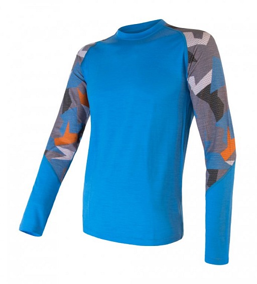 SENSOR MERINO IMPRESS pánské triko dl.rukáv modrá/camo