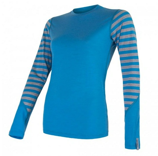 SENSOR MERINO ACTIVE dámské triko dl.rukáv modrá/šedá pruhy