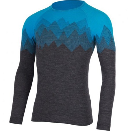 LASTING pánské merino bezešvé triko WELOR modrá, šedá-melír
